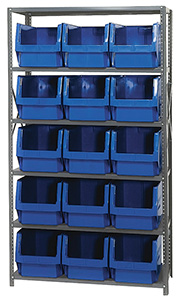18d x 42w x 75h Metal Shelving w/ 6 Shelves & 15 Hopper Bins
