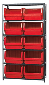 18d x 42w x 75h Metal Shelving w/ 6 Shelves & 10 Hopper Bins
