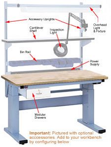 Electric Adjustable Height  Workstation, 72" x 30", Solid Maple Top