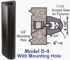 Extruded Dock Bumper, With Mounting Holes - 4"D x 4.25"H x 3'L