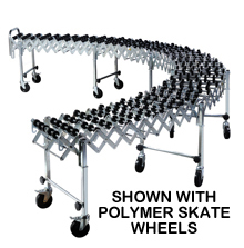 Flexible Skatewheel Gravity Conveyor - 18"W, 3'3" to 12'10"L, 226 lb. Cap., 5.25" Axle Centers