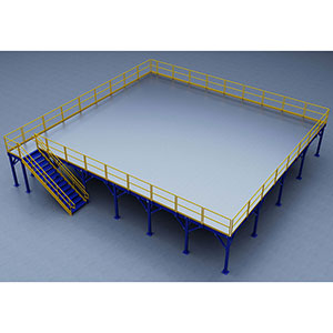 Structural Mezzanine, 42'-9" x 46'-11¾" Platform, 9'H Clearance, Bar Grating Deck