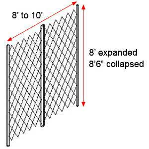 Retractable Folding Gate, Double, 8' - 10' W, 8' 6" Collapsed Ht, 8' Expanded Ht