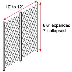 Retractable Folding Gate, Double, 10' - 12' W, 7' Collapsed Ht, 6' 6" Expanded Ht