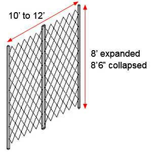 Retractable Folding Gate, Double, 10' - 12' W, 8' 6" Collapsed Ht, 8' Expanded Ht