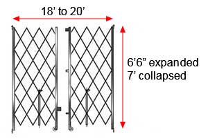 Retractable Folding Gate, Double, 18' - 20' W, 7' Collapsed Ht, 6' 6" Expanded Ht