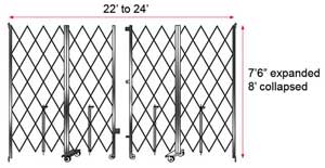 Retractable Folding Gate, Double, 22' - 24' W, 8' Collapsed Ht, 7' 6" Expanded Ht