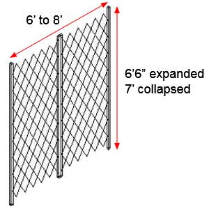 Retractable Folding Gate, Double, 6' - 8' W, 7' Collapsed Ht, 6' 6" Expanded Ht
