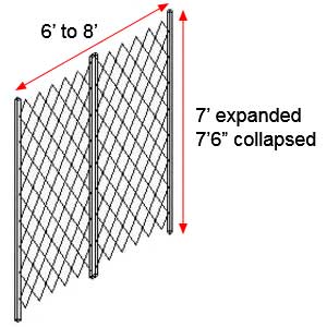 Retractable Folding Gate, Double, 6' - 8' W, 7' 6" Collapsed Ht, 7' Expanded Ht