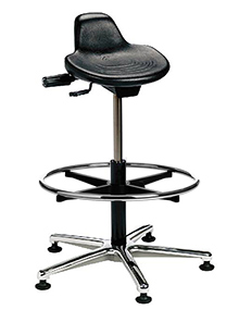 Polyurethane Sit/Stand Stool with Contoured Tilt Seat - 17" - 24.5"H adjustable, 5-leg Polished Aluminum Base