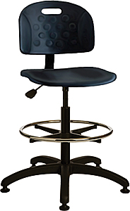 Polyurethane Work Stool with Contoured Waterfall Tilt Seat - Adjustable Backrest, 23.5"- 33.5"H adjustable