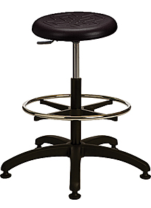 Polyurethane Work Stool with Round Seat - 22.5" - 32.5"H adjustable, 5-leg ABS Plastic Base