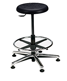 Polyurethane Work Stool with Round Seat - 22" - 32"H adjustable, 5-leg Polished Aluminum Base
