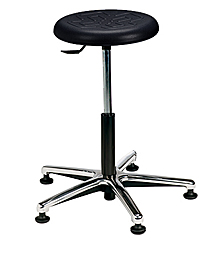 Polyurethane Work Stool with Round Seat - 15" - 20"H adjustable, 5-leg Polished Aluminum Base
