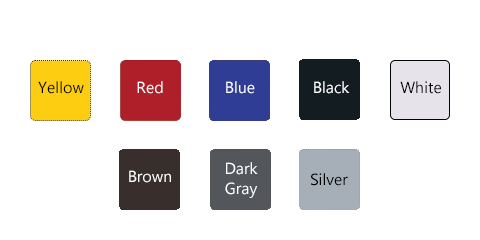 Swatch of available post colors: Yellow, Red, Blue, Black, White, Brown, Dark Gray, Silver