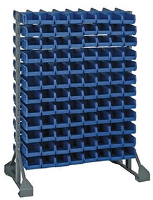Hanging Bin Rack -  2 sided, 16-rail: 36-in. x 24-in. x 53-in.