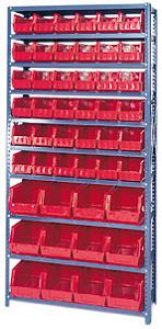 Steel Shelving, 12" x 36" x 75", 10 Shelves, 48 Bins