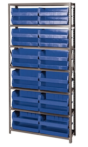 Steel Shelving, 12" x 36" x 75", 8 Shelves, 24 Bins