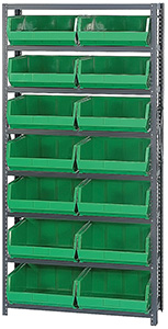 Steel Shelving, 12" x 36" x 75", 7 Shelves, 14 Bins