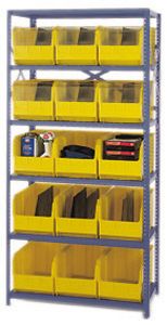 Steel Shelving, 18" x 36" x 75", 8 Shelves, 15 Bins