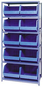 Steel Shelving, 18" x 36" x 75", 7 Shelves, 10 Bins
