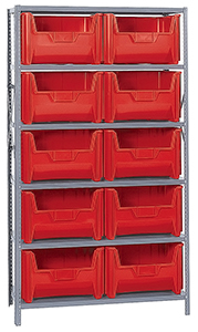 Steel Shelving, 18" x 42" x 75", 6 Shelves, 10 Bins
