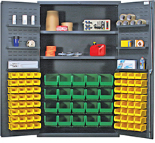 Bin Cabinet - 48"W x 24"D x 78"H w/ 2 Shelves, 6 Door Shelves & 84 bins