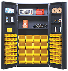 Bin Cabinet - 36"W x 24"D x 72"H w/ 2 Shelves, 6 Door Shelves & 64 Bins