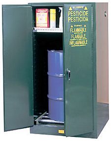 Pesticides Drum Cabinet - 65 x 34 x 34 - 2 door manual & rollers, Sure-Grip Handle, 1: 55-gal. drum