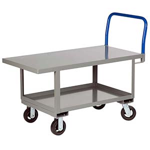 Ergonomic Platform Truck - 24" x 60" Steel Deck w/ Flush Edges, Lower Shelf, Rubber Wheels