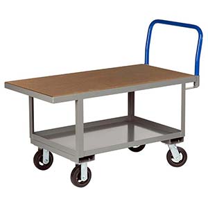 Ergonomic Platform Truck - 30" x 48" Hardboard Deck w/ Flush Edges, Lower Shelf, Rubber Wheels