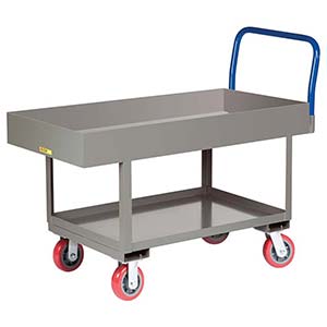 Ergonomic Platform Truck - 24" x 48" Steel Deck w/ 6"D Sides, Lower Shelf, Poly Wheels