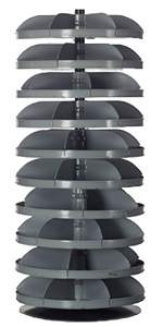 Rotabin Shelving, 28" dia x 65-3/4"h, 10 shelves, 60 compartments