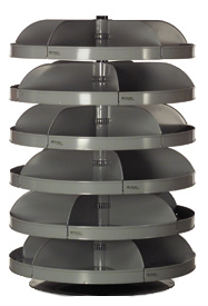 Rotabin Shelving, 34" dia x 49-3/4"h, 6 shelves, 30 compartments