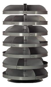Rotabin Shelving, 34" dia x 65-3/4"h, 7 shelves, 35 compartments