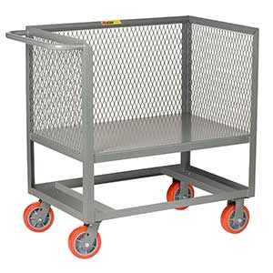 3-Sided Mesh Box Truck - Raised Platform, 30" x 48" Deck, 6" Poly Casters