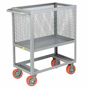 4-Sided Mesh Box Truck - Raised Platform, 24" x 48" Deck, 6" Poly Casters