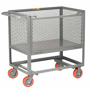 4-Sided Mesh Box Truck - Raised Platform with Gate, 24" x 36" Deck, 6" Poly Casters