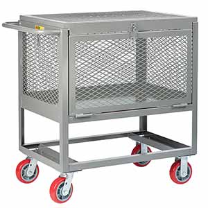 4-Sided Mesh Box Truck - Raised Platform with Gate & Lid, 24" x 36" Deck, 6" Poly Casters