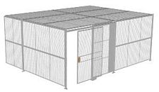 2-Wall Welded Wire Security Cage, w/Ceiling, 20'4" x 15'4" x 8'5-1/4" with 5' Sliding Gate