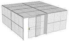 2-Wall Welded Wire Security Cage, w/Ceiling, 20'4" x 20'4" x 8'5-1/4" with 5' Sliding Gate