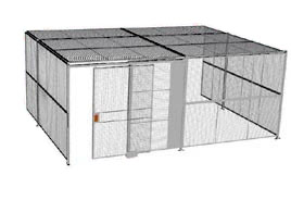 3-Wall Welded Wire Security Cage, w/Ceiling, 20'6" x 15'4" x 10'5-1/4" with 5' Sliding Gate