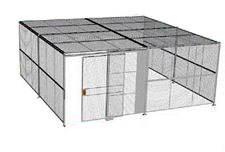 3-Wall Welded Wire Security Cage, w/Ceiling, 20'6" x 20'4" x 10'5-1/4" with 5' Sliding Gate
