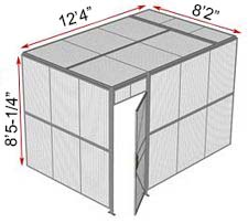 2-Wall Welded Wire Security Cage, w/Ceiling, 12'4" x 8'2" x 8'5-1/4" with 3' Hinged Gate