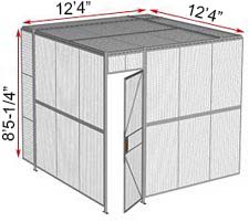 2-Wall Welded Wire Security Cage, w/Ceiling, 12'4" x 12'4" x 8'5-1/4" with 3' Hinged Gate