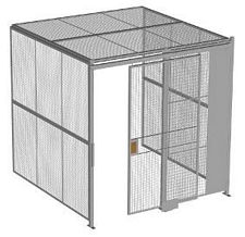 3-Wall Welded Wire Security Cage, w/Ceiling, 8'4" x 8'2" x 8'5-1/4" with 4' Sliding Gate