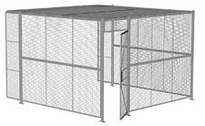 3-Wall Welded Wire Security Cage, w/Ceiling, 12'6" x 12'4" x 8'5-1/4" with 3' Hinged Gate
