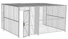 3-Wall Welded Wire Security Cage, w/Ceiling, 16'6" x 12'4" x 8'5-1/4" with 3' Hinged Gate