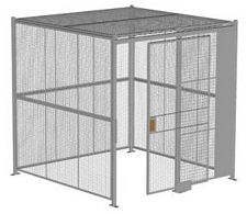 4-Wall Welded Wire Security Cage, w/Ceiling, 8'4" x 8'4" x 8'5-1/4" with 4' Sliding Gate