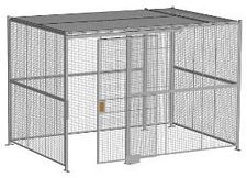 4-Wall Welded Wire Security Cage, w/Ceiling, 12'6" x 8'4" x 8'5-1/4" with 4' Sliding Gate